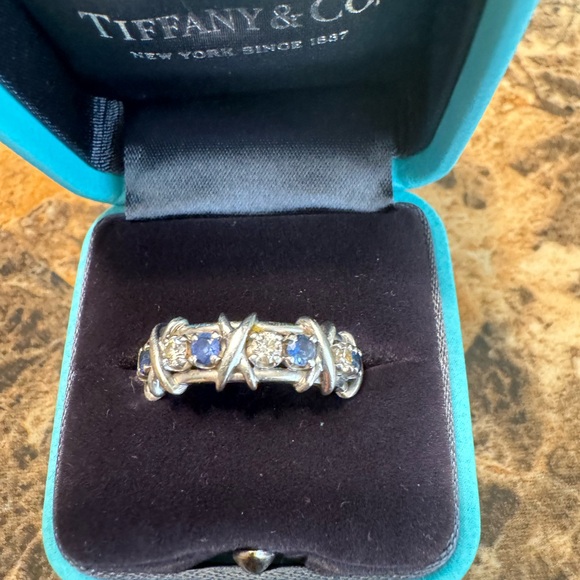 Tiffany ring Jean schlumberger 16 stone diamond and sapphire size 7 platinum